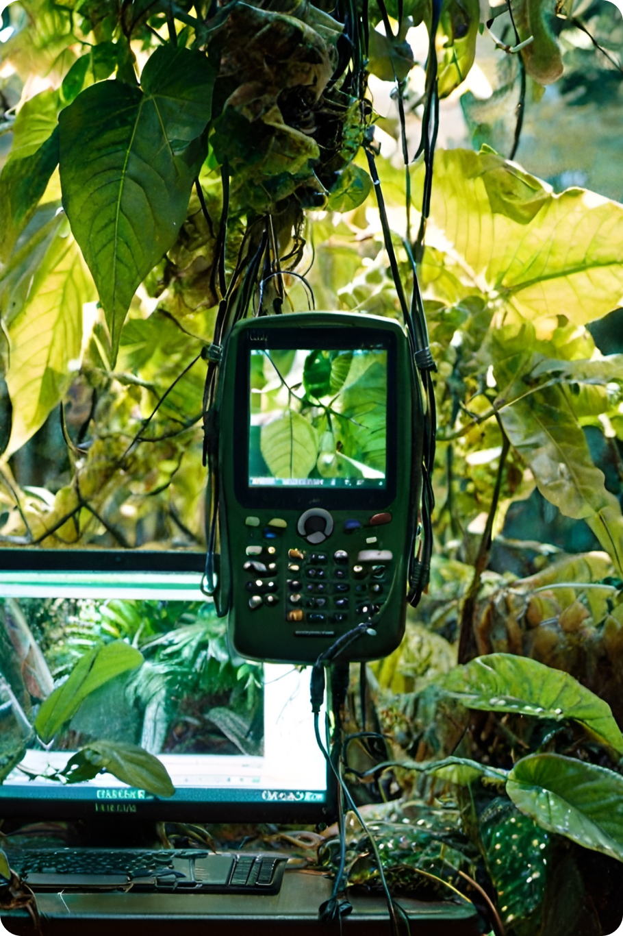 Phone and laptop in a jungle