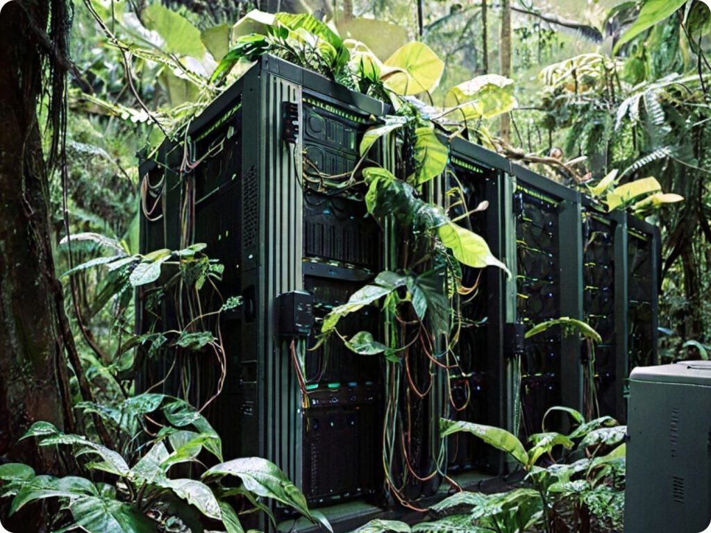 Computer in a jungle